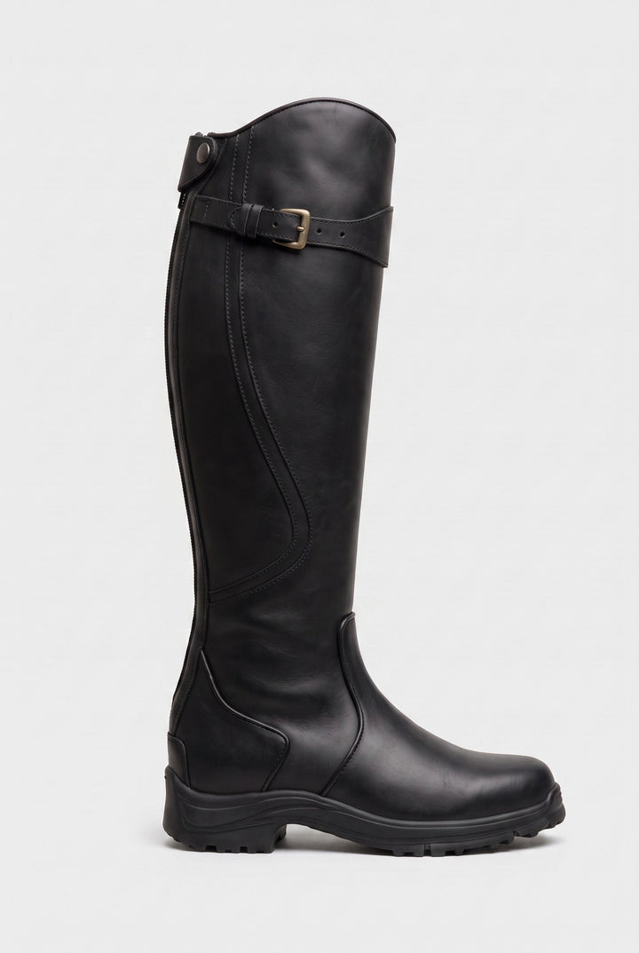 Bottes cavalières zip au dos noir, vue de profil