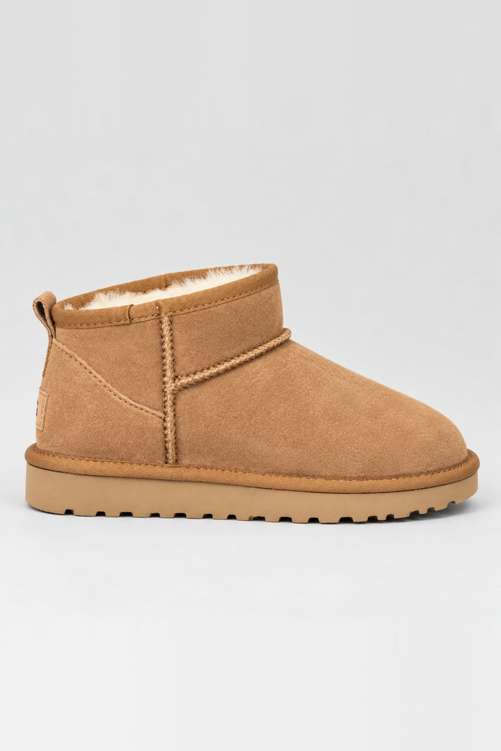 Bottines fourrées tige ultra-courte camel, vue de face