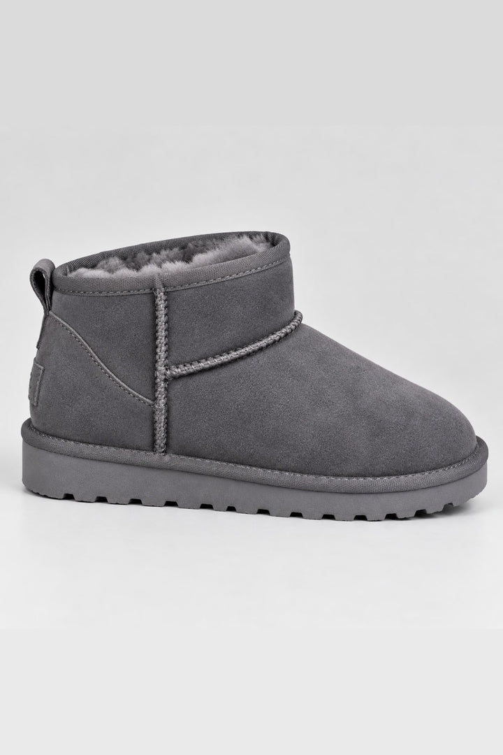 Bottines fourrées tige ultra-courte gris, vue de face