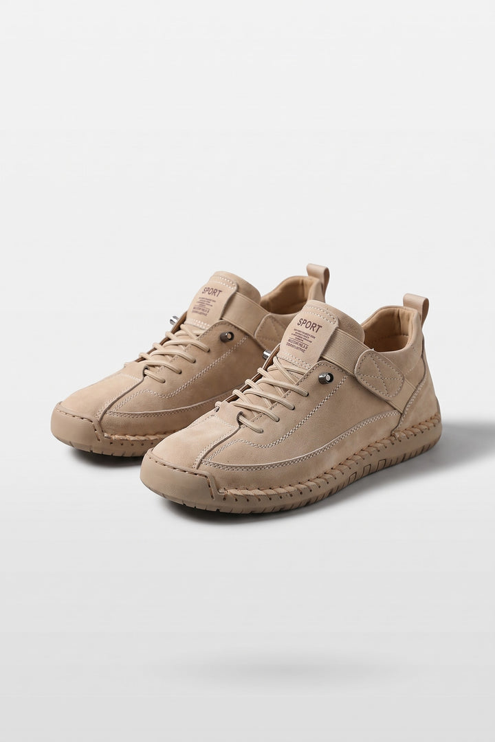 Baskets coutures apparentes beige, vue de face