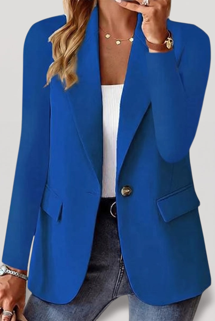 Blazer à bouton doré bleu roi, vue de face