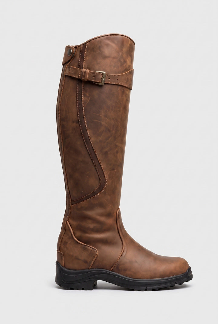 Bottes cavalières zip au dos marron, vue de profil