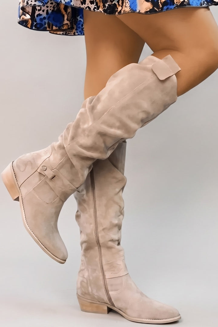 Bottes hautes bride cheville beige, vue de face