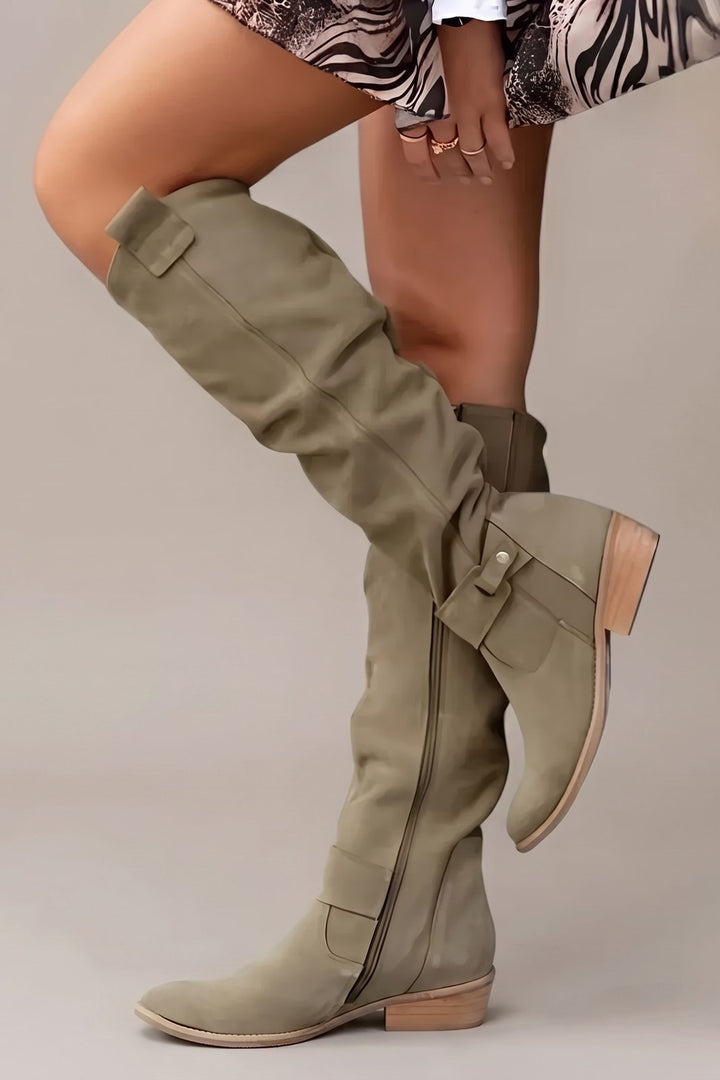 Bottes hautes bride cheville kaki, vue de face