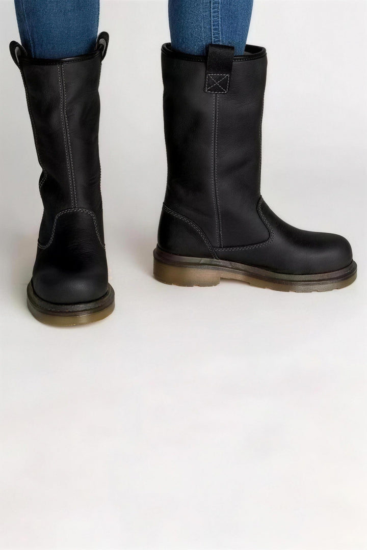 Bottes mi-mollet doublées à tirettes noir, vue de face