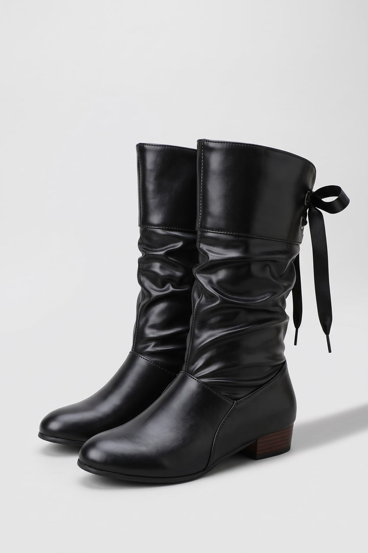 Bottes mi-mollet ruban au dos noir, vue de face