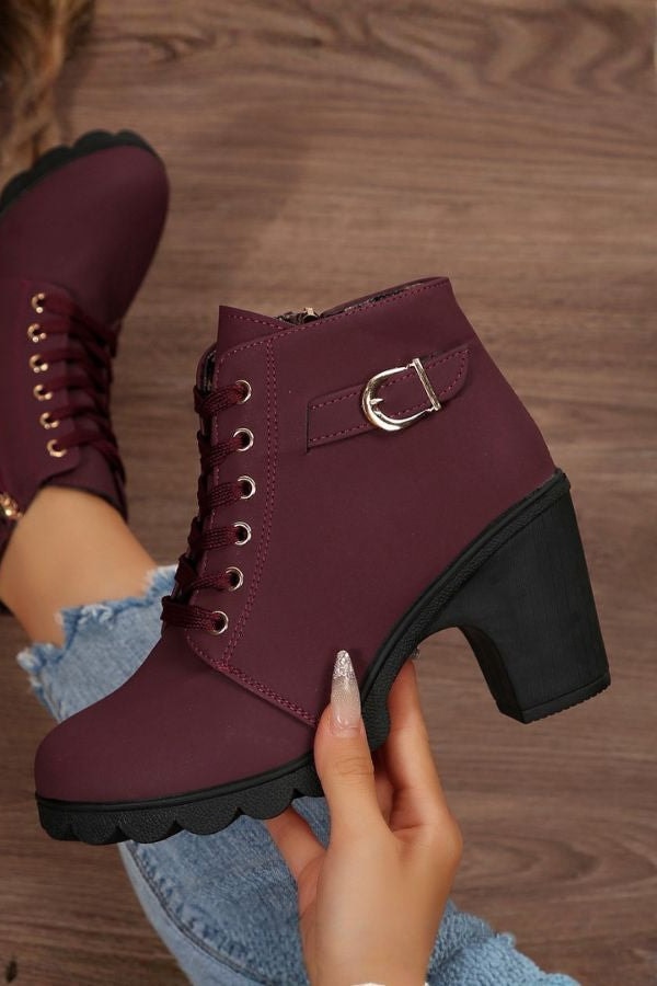 Bottines à lacets doublure léopard bordeaux, vue de face