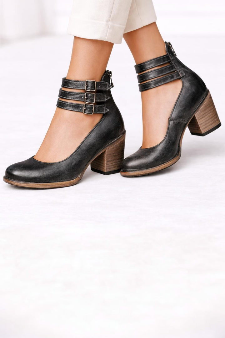 Bottines à talon triple bride noir, vue de face