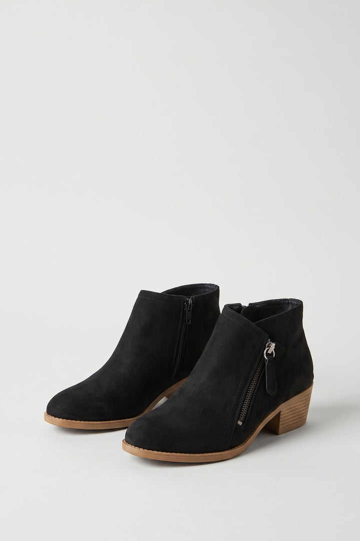 Bottines effet daim double zip noir, vue de face
