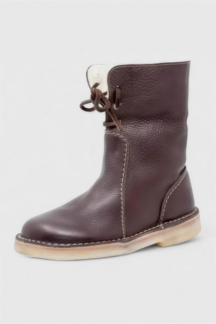Bottines fourrées lacet noué marron foncé, vue de face (2)