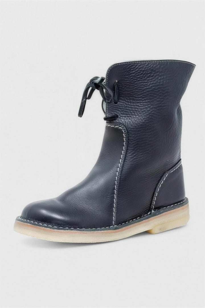 Bottines fourrées lacet noué noir, vue de face