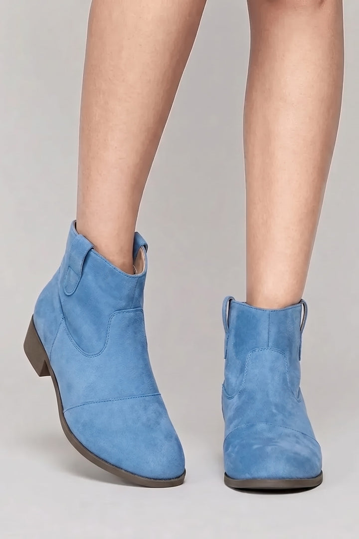 Bottines western effet daim bleu jean, porté (5)