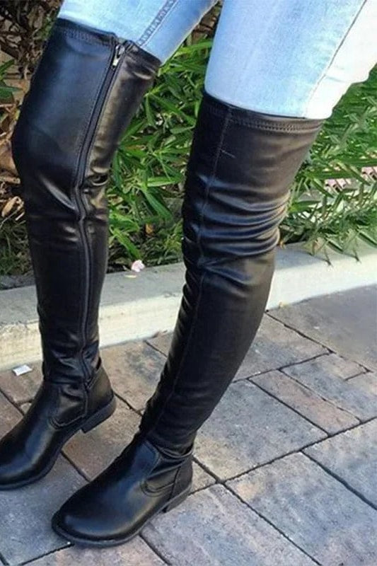 Cuissardes effet cuir stretch noir, vue de face