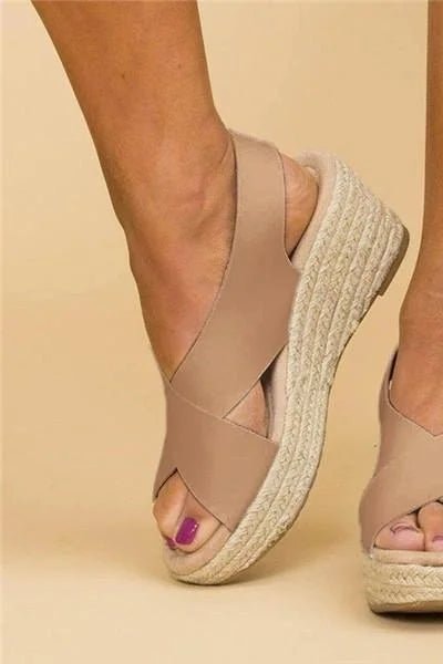 Espadrilles compensées brides croisées beige, vue de face
