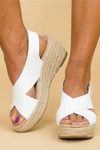 Espadrilles compensées brides croisées blanc, vue de face