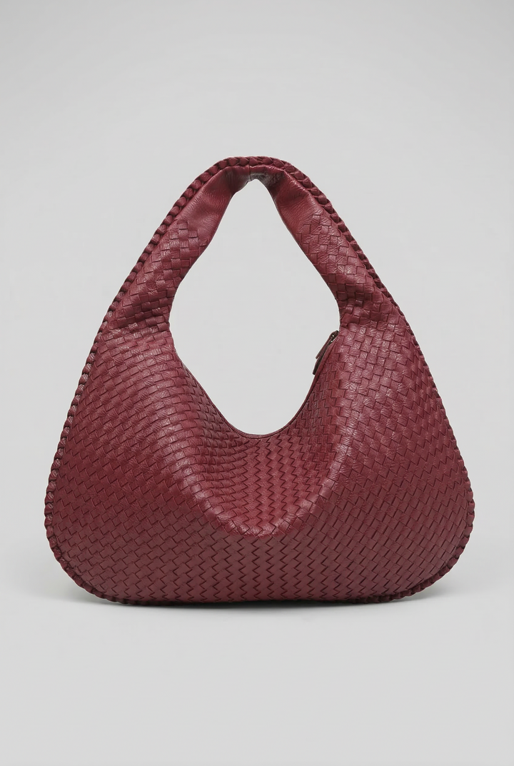 Grand sac hobo tressé bordeaux, vue de face