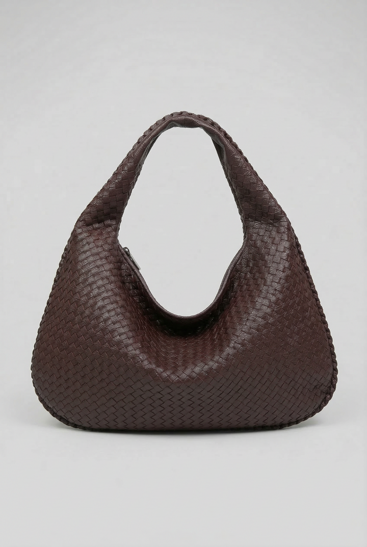 Grand sac hobo tressé chocolat, vue de face