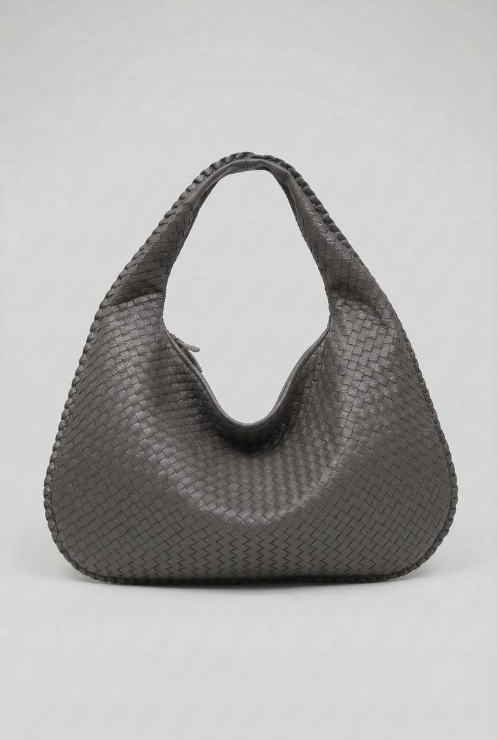 Grand sac hobo tressé gris, vue de face