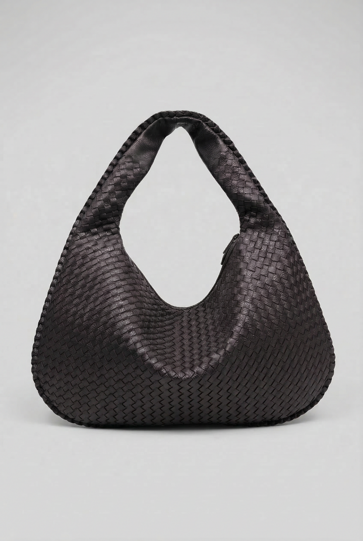 Grand sac hobo tressé noir, vue de face