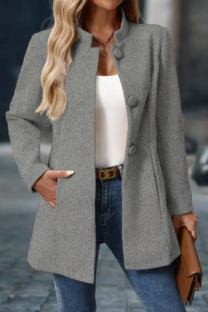 Manteau cintré effet laine col officier gris, vue de face