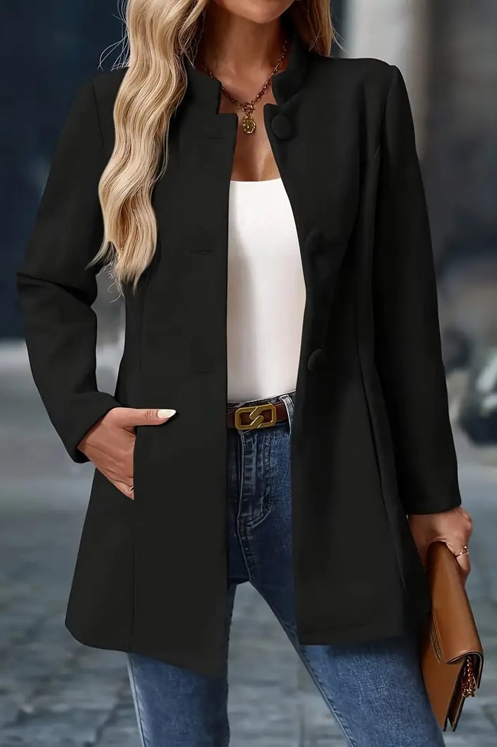 Manteau cintré effet laine col officier noir, vue de face