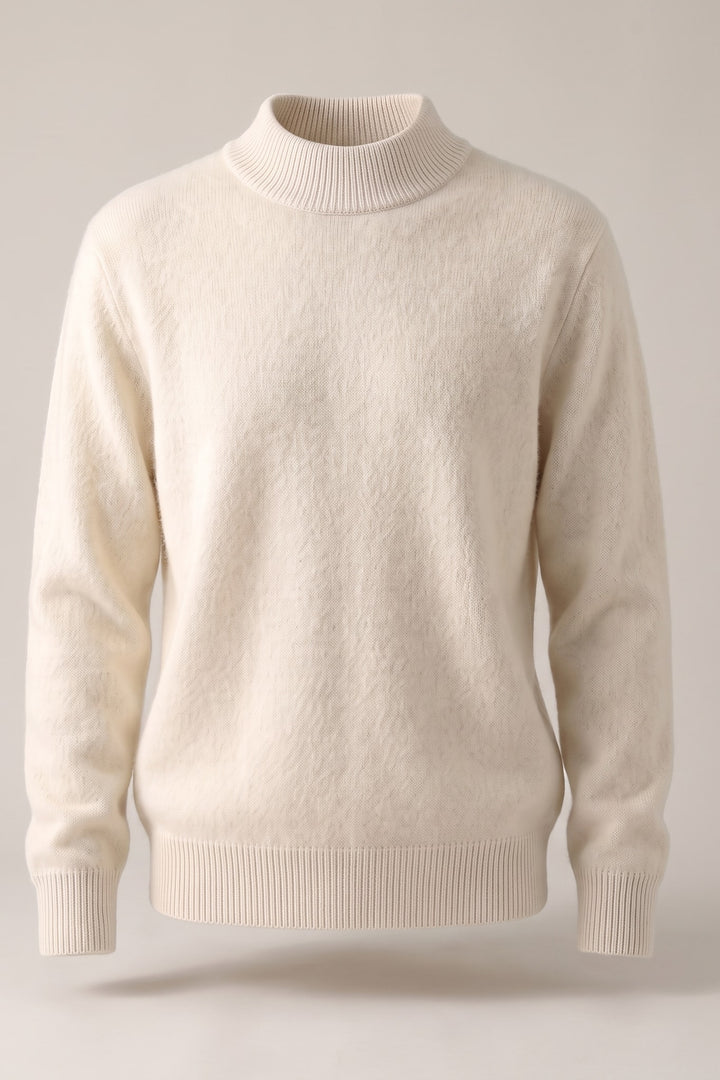 Pull col montant maille brossée crème, vue à plat