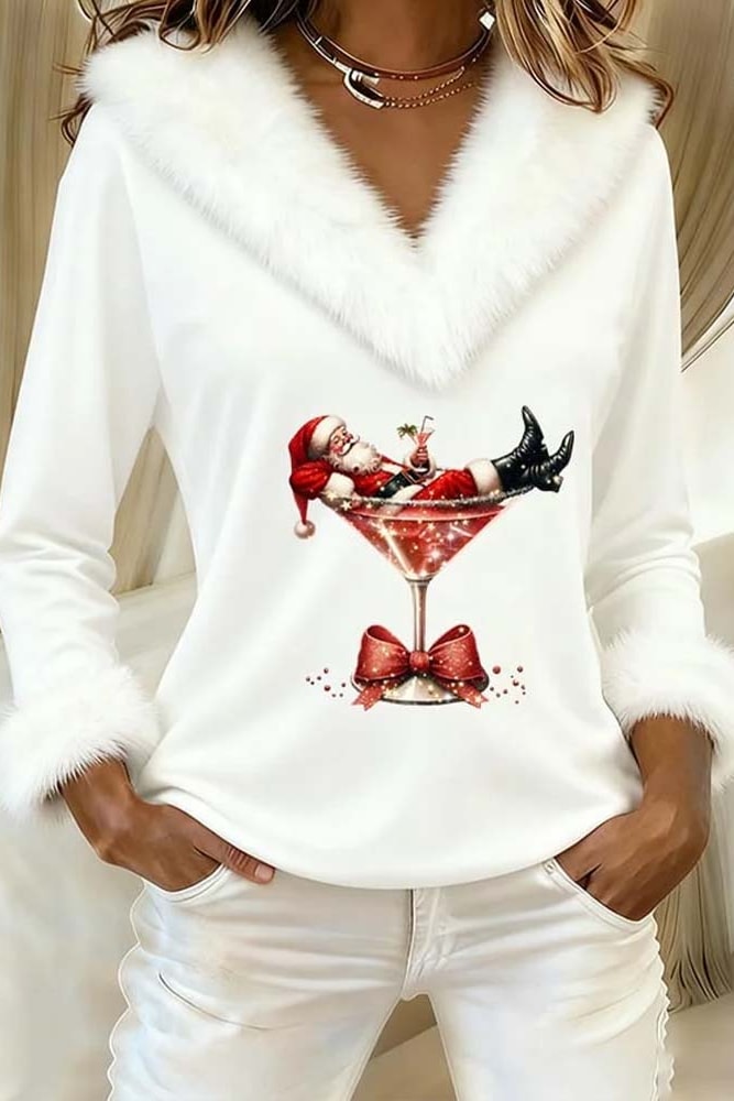 Pull de Noël motif cocktail blanc, vue de face