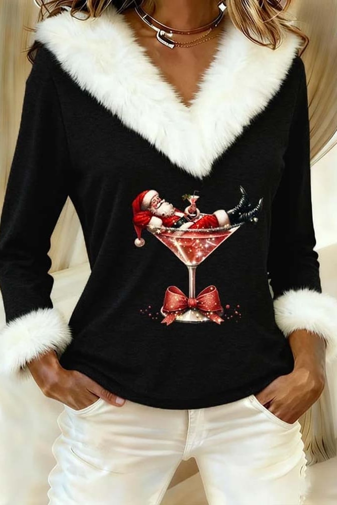 Pull de Noël motif cocktail noir, vue de face