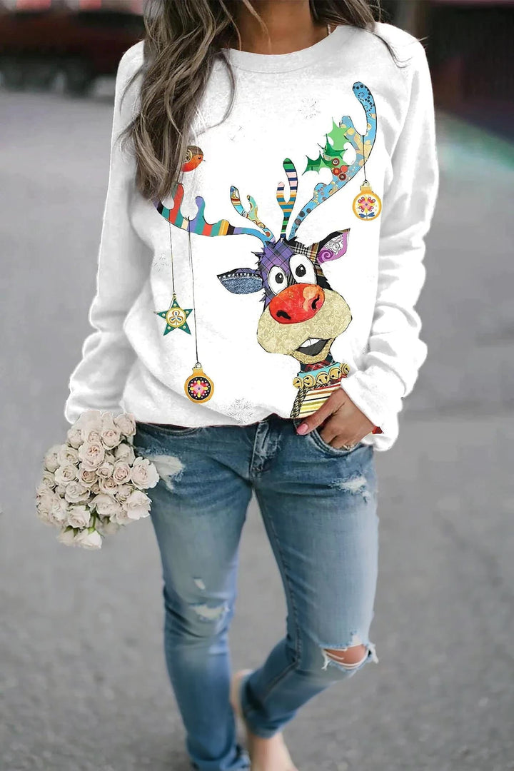 Pull de Noël renne patchwork blanc, vue de face