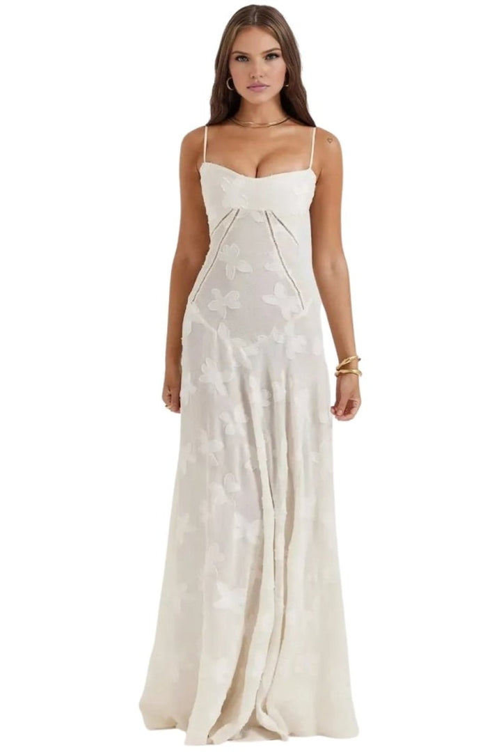 Robe longue bustier dos lacé blanc, vue de face