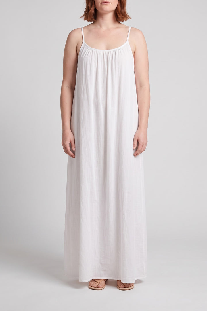 Robe longue coton dos nu réglable blanc, vue de face