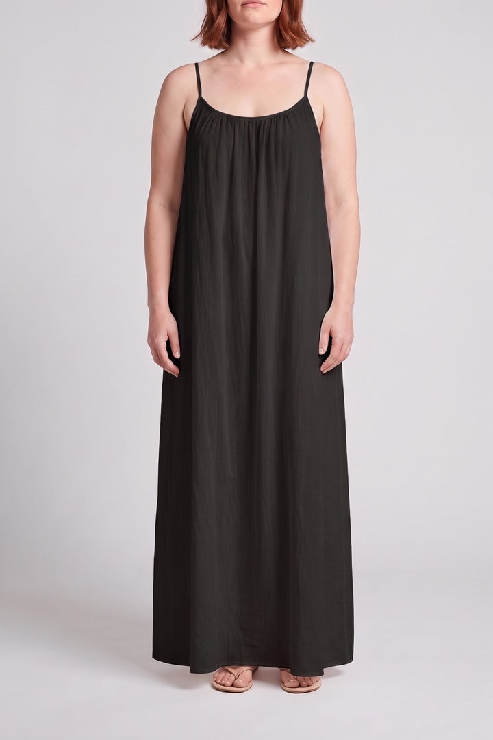 Robe longue coton dos nu réglable noir, vue de face
