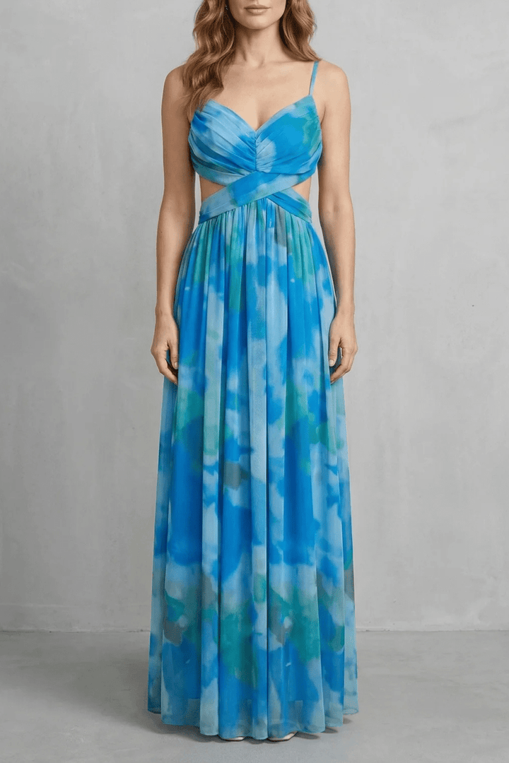 Robe Longue Femme Imprimé Aquarelle Buste Drapé - Belyne