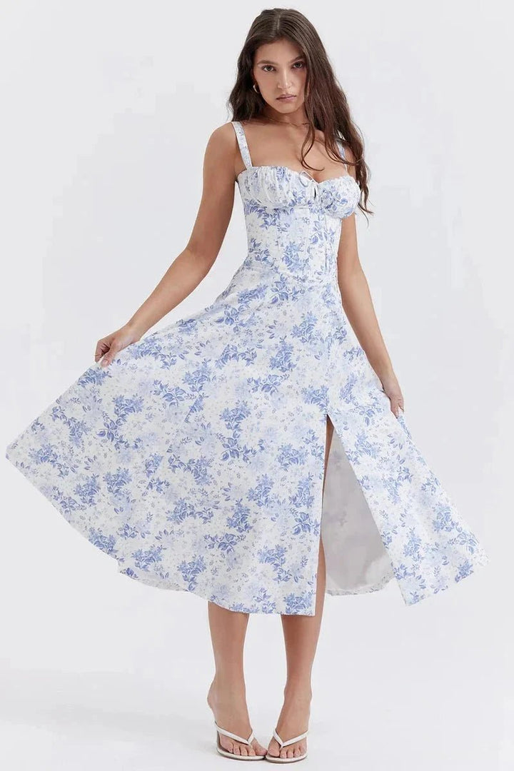 Robe Midi Fleurie Femme Buste Noué - Belyne