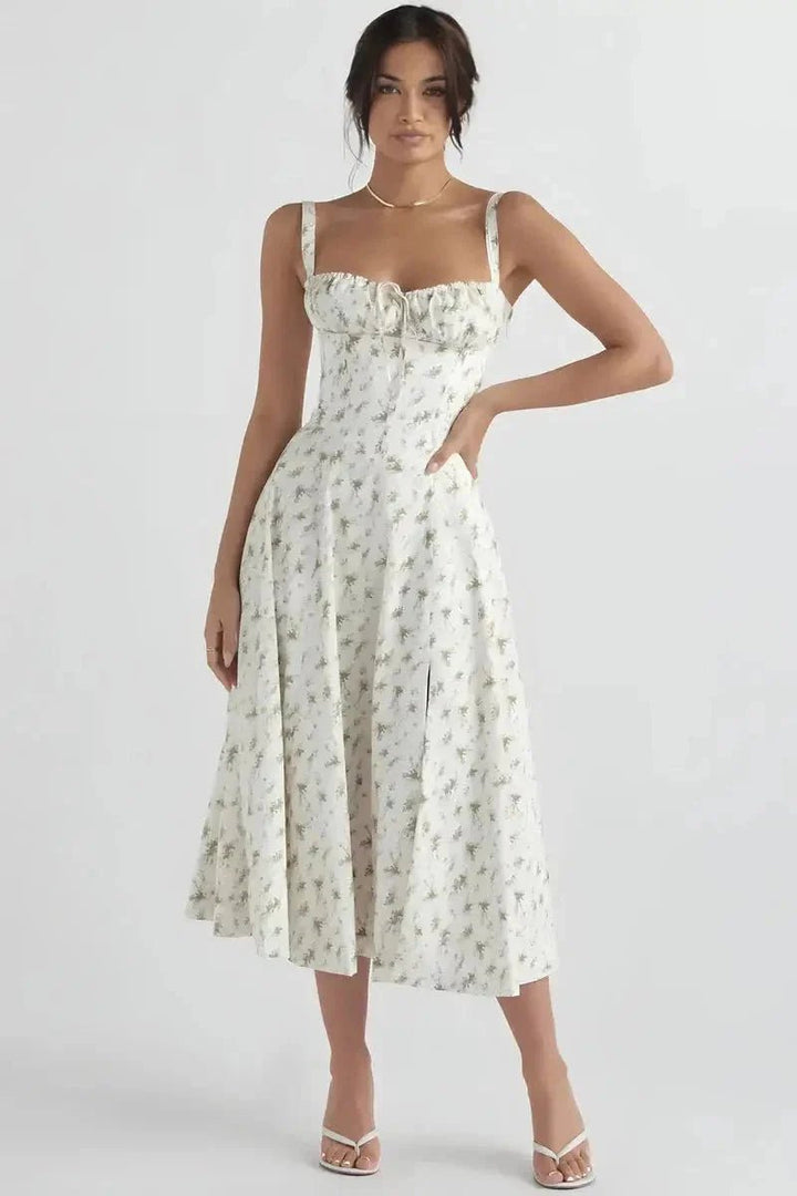 Robe Midi Fleurie Femme Buste Noué - Belyne