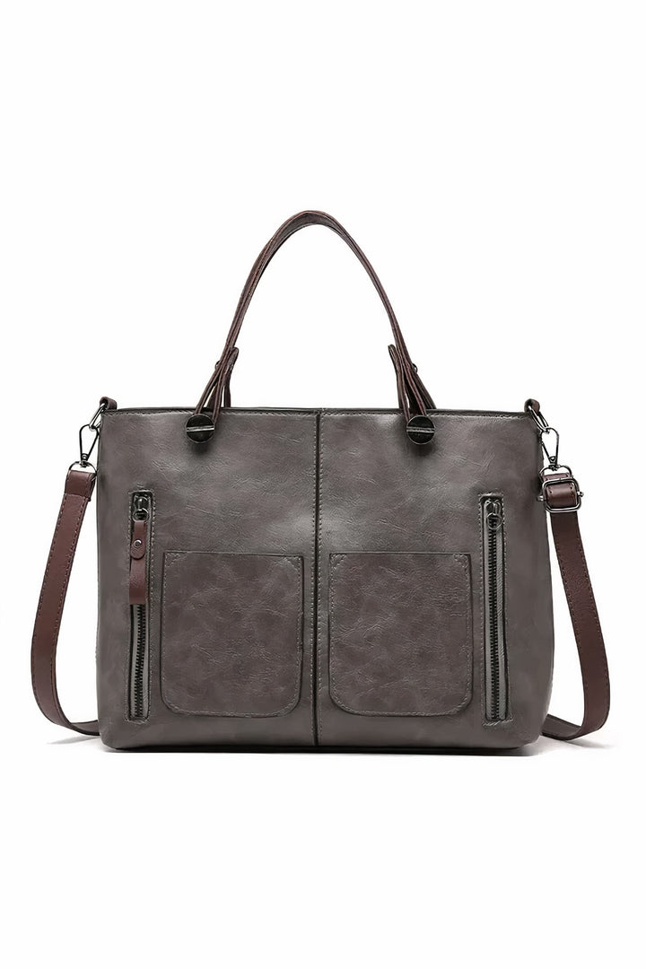 Sac à main deux poches plaquées gris, vue de face