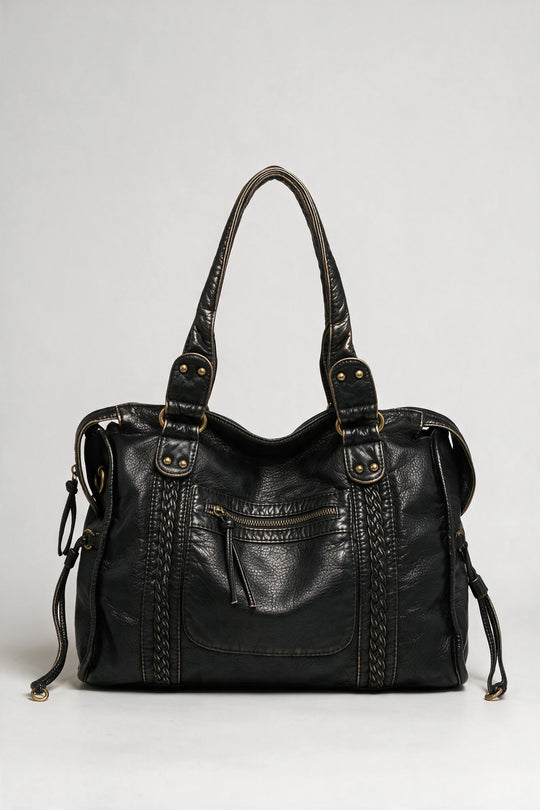 Sac à main bandes tressées noir, vue de face