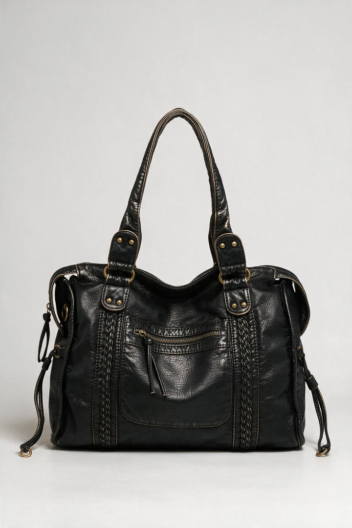 Sac à main bandes tressées noir, vue de face