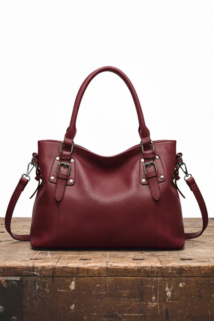 Sac à main pattes à boucles bordeaux, vue de face