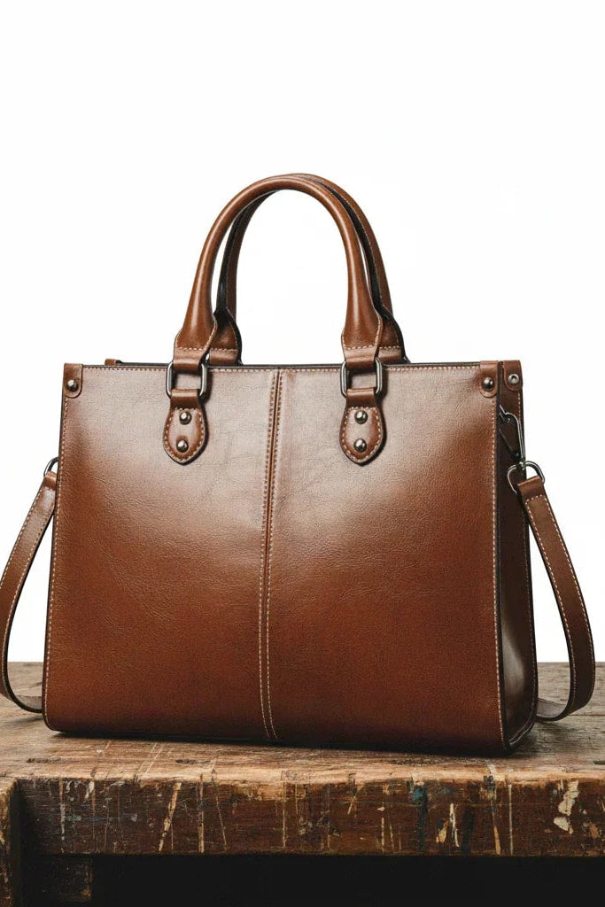 Sac à main à surpiqûres contrastées cognac, vue de face