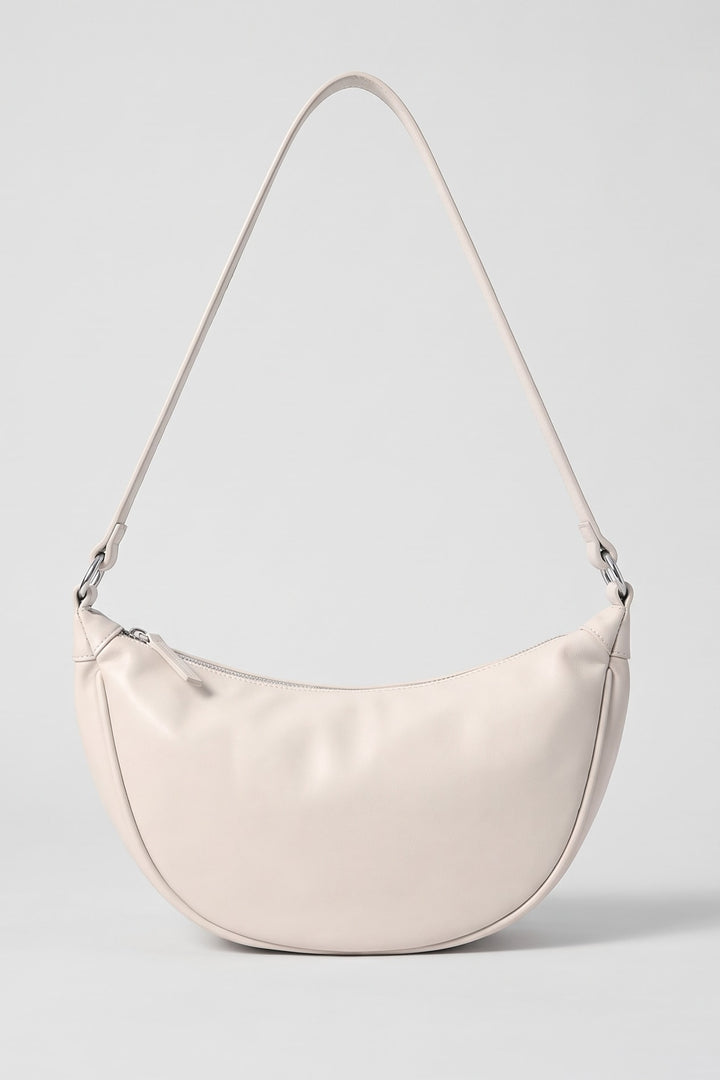 Sac bandoulière demi-lune crème, vue de face