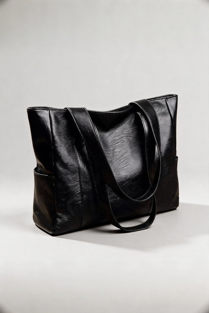 Sac cabas à poches latérales noir, vue de trois quarts