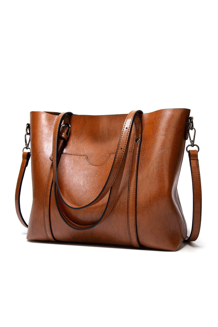Sac cabas effet cuir ciré cognac, vue de face
