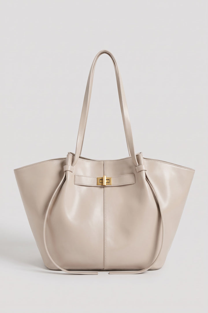 Sac cabas fermoir tournant crème, vue de face