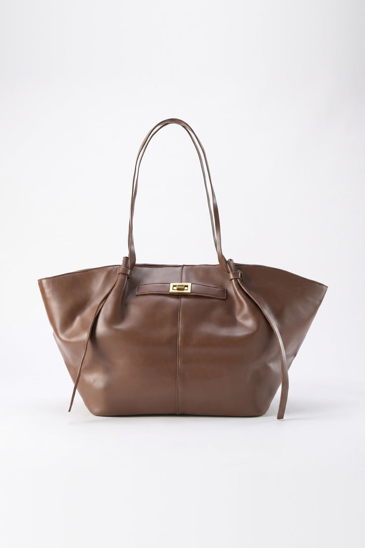 Sac cabas fermoir tournant marron, vue de face