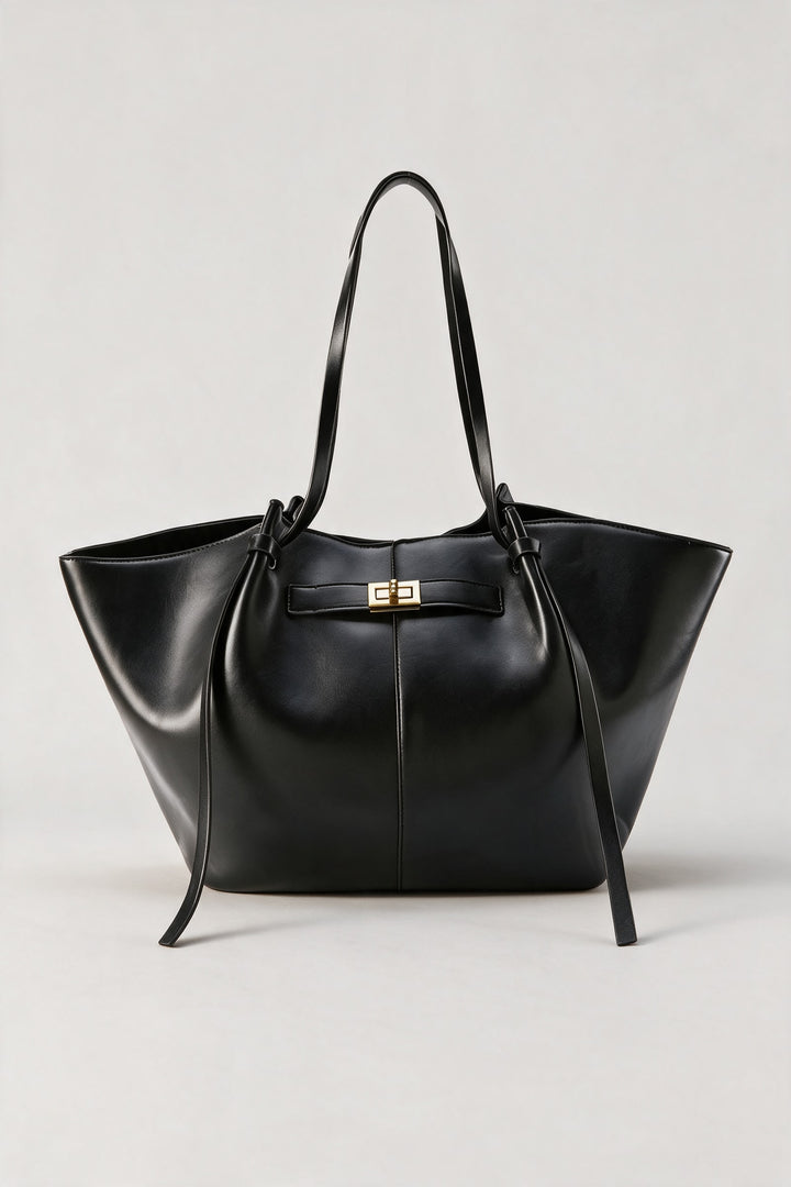 Sac cabas fermoir tournant noir, vue de face