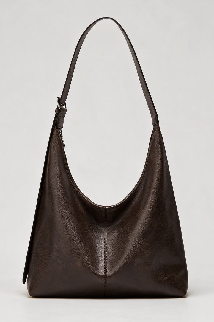 Sac hobo anse réglable marron foncé, vue de face