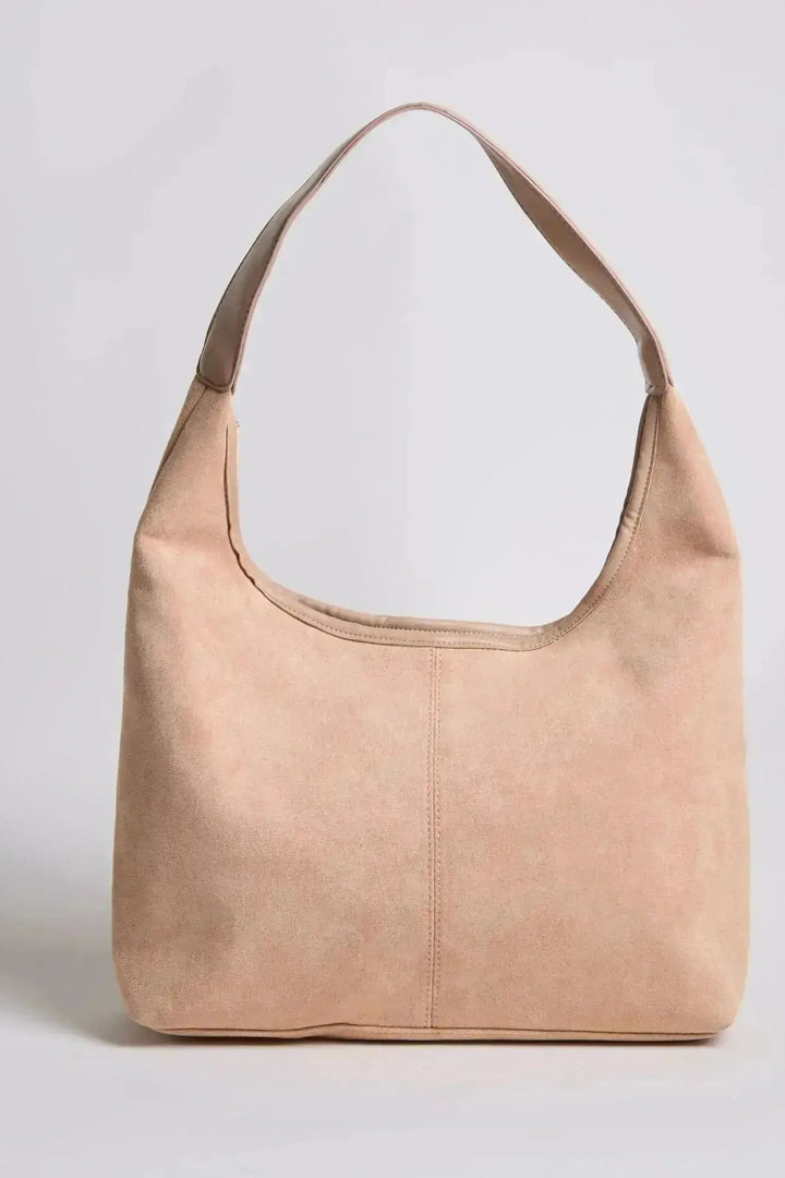 Sac hobo effet daim à anse lisse beige, vue de face