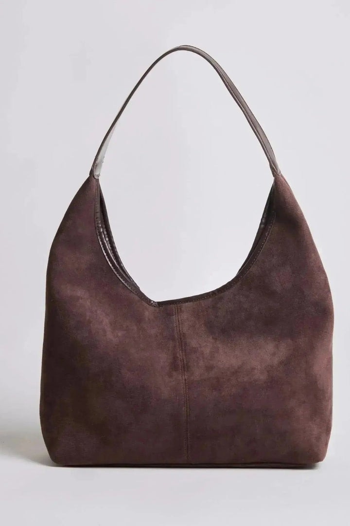 Sac hobo effet daim à anse lisse chocolat, vue de face
