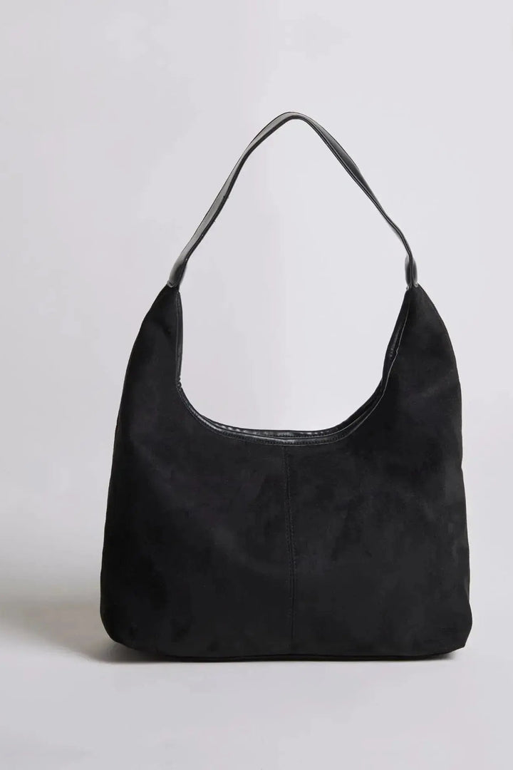 Sac hobo effet daim à anse lisse noir, vue de face